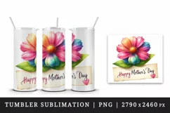 Watercolor flower vividly colored Happy Mother Day greeting quote print 20 oz tumbler skinny mug wrap clipart t-shirt sublimation printable design