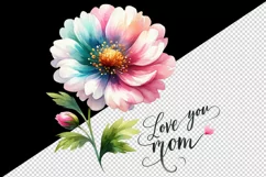 Watercolor flower with note Love You Mom Mother Day greeting quote print 20 oz tumbler skinny mug wrap clipart t-shirt sublimation printable design