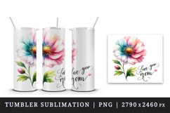 Watercolor flower with note Love You Mom Mother Day greeting quote print 20 oz tumbler skinny mug wrap clipart t-shirt sublimation printable design