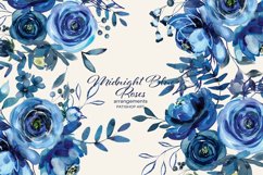 Watercolor Midnight Blue Floral Clipart Set Product Image 4