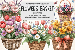Watercolor Flowers Basket Clipart Product Image 1