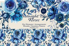 Watercolor Midnight Blue Floral Clipart Set Product Image 1