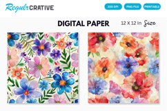 Watercolor Flowers Digital Paper , Flowers Seamless Pattern Product Image 1