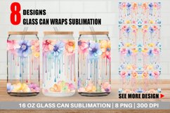 Watercolor Flowers Dripping Glass Can Wraps Product Image 1