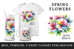 Watercolor flowers floral arrangement Spring Blossoms greeting quote print 20 oz tumbler skinny mug wrap clipart t-shirt sublimation printable design