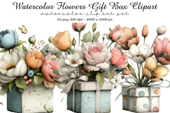 Watercolor Flowers Gift Box Clipart Product Image 1