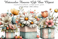 Watercolor Flowers Gift Box Clipart Product Image 1