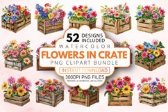 Watercolor Flowers in Crate Clipart Bundle Product Image 1