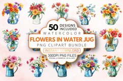 Watercolor Flowers in Water Jug Clipart Bundle Product Image 1