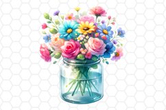 Watercolor Flowers Jar Clipart Sublimation PNG