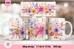 Watercolor Flowers Mug Wrap Sublimation Designs, 3d Mug, Flowers Png
