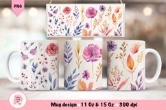 Watercolor Flowers Mug Wrap Sublimation Designs, 3d Mug, Flowers Png
