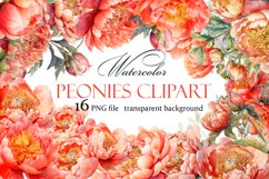 Watercolor Peony flower Clipart Product Image 1