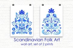 Watercolor Folk Wall Art Set of 2 Prints - Blue Floral Product Image 1