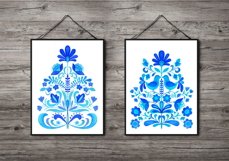 Watercolor Folk Wall Art Set of 2 Prints - Blue Floral Product Image 6