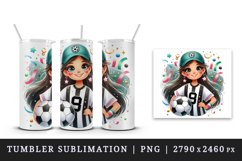 Watercolor football mom mother woman girl holding soccer ball cap print 20 oz tumbler skinny mug wrap clipart t-shirt sublimation printable design
