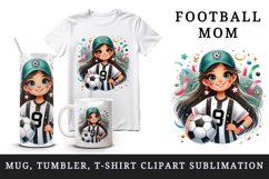 Watercolor football mom mother woman girl holding soccer ball cap print 20 oz tumbler skinny mug wrap clipart t-shirt sublimation printable design