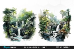Watercolor Forest Waterfalls Graphics Clipart Product Image 1
