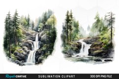 Watercolor Forest Waterfalls Graphics Clipart Product Image 1