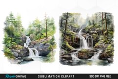 Watercolor Forest Waterfalls Graphics Clipart Product Image 1