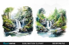 Watercolor Forest Waterfalls Graphics Clipart Product Image 1