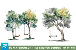watercolor clipart,commercial use,clipart bundle,watercolor fountain,printable art,forest clipart,tree clip art png,pine tree clipart,woodland clipart,nature clipart,Watercolor Tree Swings Clipart Bundle