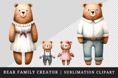 Watercolor four bear clipart representing family creator mother father son and daughter Clipart and t shirt sublimation printable design