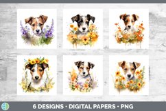 Bundle of six Wild Flowers Fox Terriers Paper Backgrounds designs.