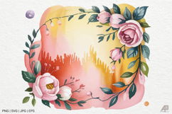 Watercolor Floral Frame Clipart SVG PNG Bundle Product Image 2
