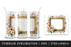 Watercolor frame with flowers floral border for custom photo summer spring print tumbler skinny mug wrap clipart t-shirt sublimation printable design