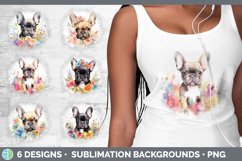 Bundle of six Wild Flowers French Bulldogs Grunge Background designs.