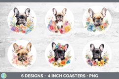 Bundle of six Wild Flowers French Bulldogs Round Coaster designs.