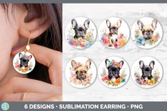 Bundle of six Wild Flowers French Bulldogs Round Earrings designs.