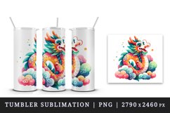 Watercolor friendly dragon vibrant hues clouds Chinese New Year print 20 oz tumbler skinny mug wrap clipart t-shirt sublimation printable design