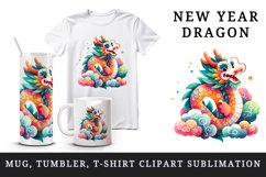 Watercolor friendly dragon vibrant hues clouds Chinese New Year print 20 oz tumbler skinny mug wrap clipart t-shirt sublimation printable design