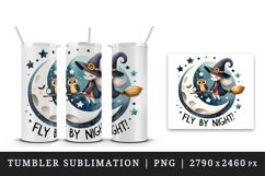 Watercolor friendly witch on broom moon cute owl Fly by Night quote print 20 oz tumbler skinny mug wrap clipart t-shirt sublimation printable design