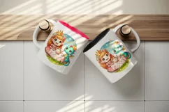 Watercolor friends cute princess and dragon wearing crowns having tea party print tumbler skinny mug wrap clipart t-shirt sublimation printable design