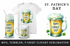 Watercolor frothy pint of beer clover luck Happy St Patrick Day quote print 20 oz tumbler skinny mug wrap clipart t-shirt sublimation printable design
