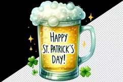 Watercolor frothy pint of beer clover luck Happy St Patrick Day quote print 20 oz tumbler skinny mug wrap clipart t-shirt sublimation printable design