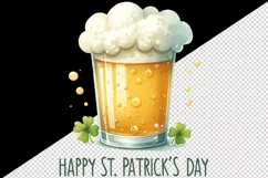 Watercolor frothy pint of beer clover luck Happy St Patrick Day quote print 20 oz tumbler skinny mug wrap clipart t-shirt sublimation printable design