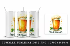 Watercolor frothy pint of beer clover luck Happy St Patrick Day quote print 20 oz tumbler skinny mug wrap clipart t-shirt sublimation printable design