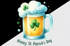 Watercolor frothy pint of beer clover luck Happy St Patrick Day quote print 20 oz tumbler skinny mug wrap clipart t-shirt sublimation printable design