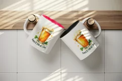 Watercolor frothy pint of beer clover luck Happy St Patrick Day quote print 20 oz tumbler skinny mug wrap clipart t-shirt sublimation printable design