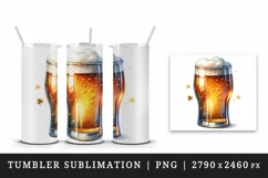 Watercolor frothy pint of beer clover luck St Patrick Day print 20 oz tumbler skinny mug wrap clipart t-shirt sublimation printable design