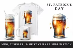 Watercolor frothy pint of beer clover luck St Patrick Day print 20 oz tumbler skinny mug wrap clipart t-shirt sublimation printable design