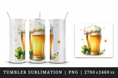Watercolor frothy pint of beer clover luck St Patrick Day print 20 oz tumbler skinny mug wrap clipart t-shirt sublimation printable design