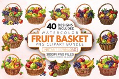 Watercolor Fruit Basket Clipart Bundle Product Image 1