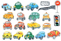 Watercolor funny cars clipart. Cute transport clipart Product Image 2
