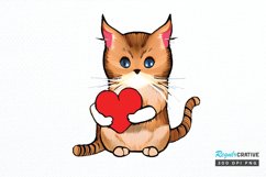 Watercolor Funny Cat Valentine PNG Clipart Product Image 1