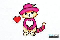 Watercolor Funny Cat Valentine PNG Clipart Product Image 1